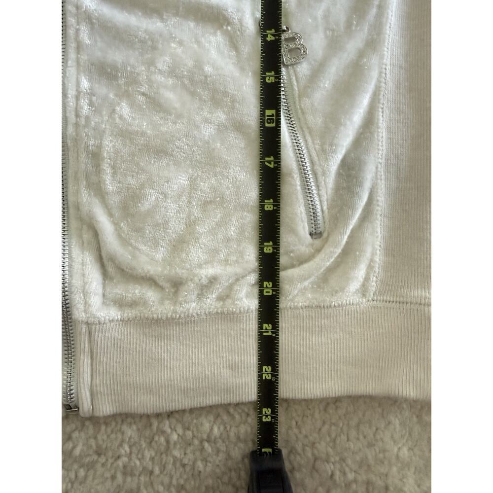 Y2K BCBG Velour Ivory Short Sleeve Rhinestone Bedazzled Hoodie L Trashy Bling - Picture 11 of 12